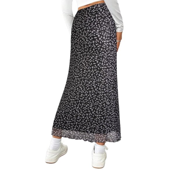 Trendy Mesh Side Slit Maxi Skirt - Boho Floral, High Waisted, Summer Must-Have - Picture 2 of 5